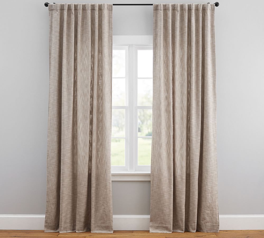 Custom Seaton Textured Cotton Blackout Curtain - Dark Flax