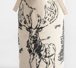 Rustic Forest Embroidered Cotton/Linen Wine Bag