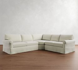 York Roll Arm Slipcovered 3-Piece L-Shaped Wedge Sleeper Sectional (119")