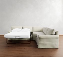 York Roll Arm Slipcovered 3-Piece L-Shaped Wedge Sleeper Sectional (119")