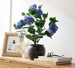 Faux Potted Blue Hydrangea