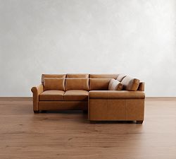 York Roll Arm Deep Seat Leather 3-Piece Sectional (102")