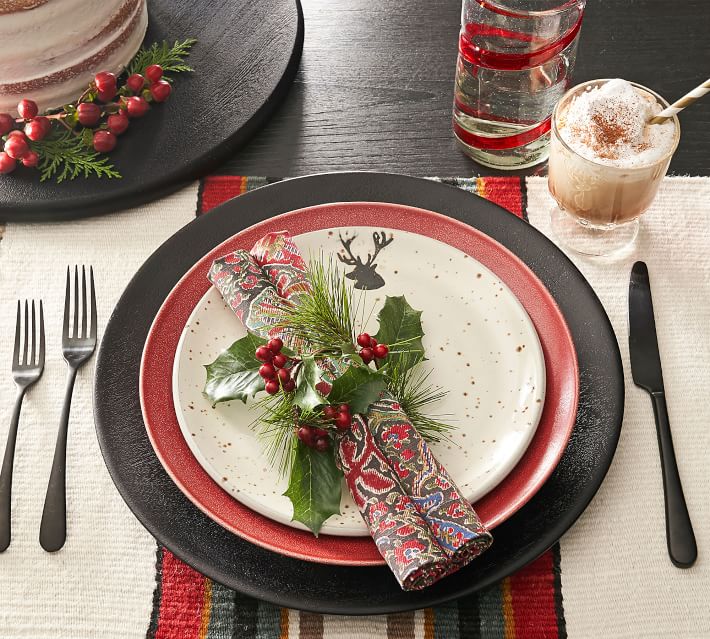Rustic Reindeer Stoneware Salad Plates Set of Pottery Barn