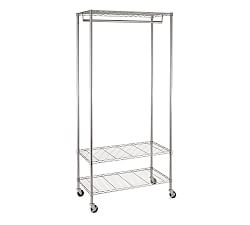 Chrome Rolling Clothing Rack with Shelves
