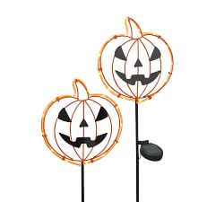 Pumpkin LED Solar Stakes - Set of 2