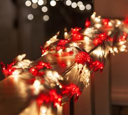 Red And Clear Incandescent Garland Lights With White Wire - 18'