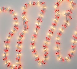 Red And Clear Incandescent Garland Lights With White Wire - 18'