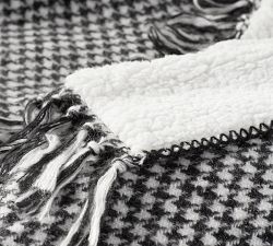 Houndstooth Sherpa Back Fringe Throw