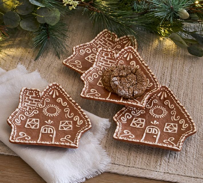 Gingerbread House Appetizer Plates - Set of 4 | Pottery Barn