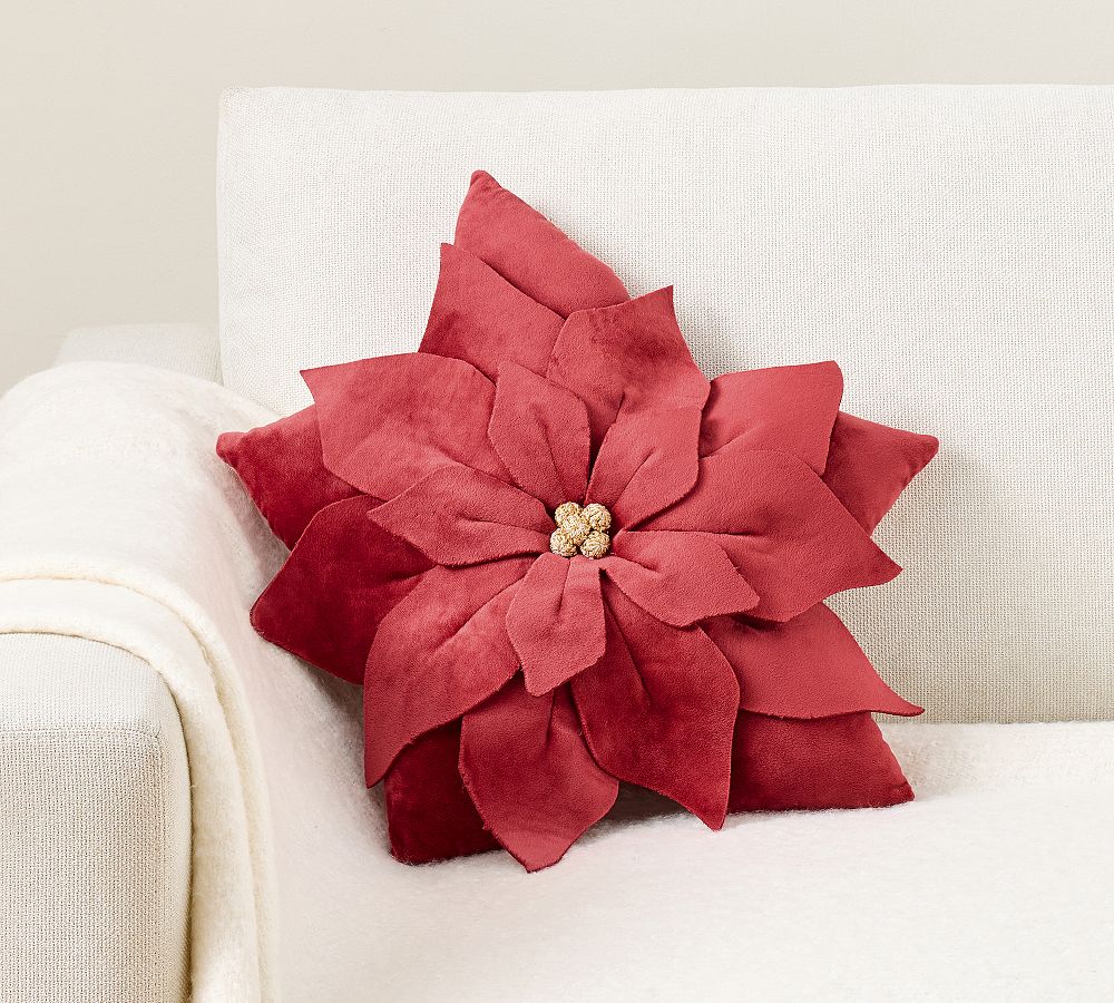 Velvet Poinsettia Shaped Pillow
