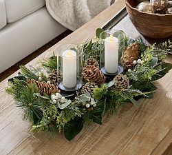 Faux White Berry Pine Candle Holder Centerpiece