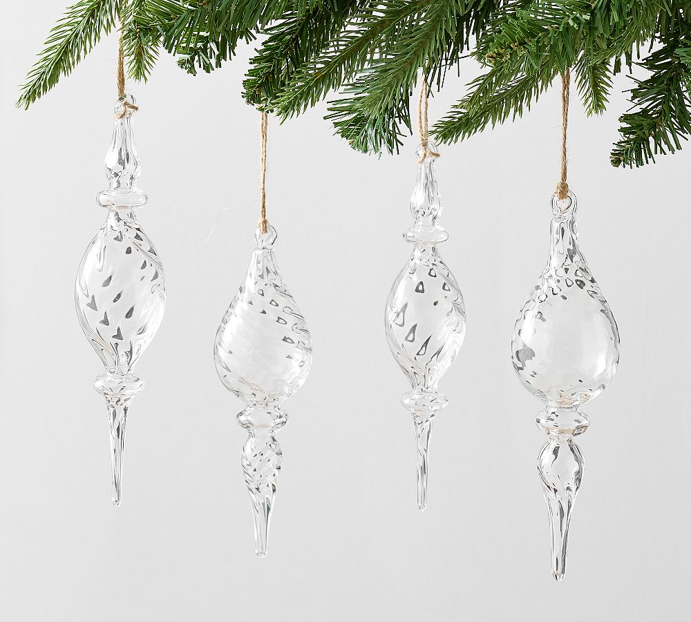 Glass Mixed Finial Ornaments - Set of 4