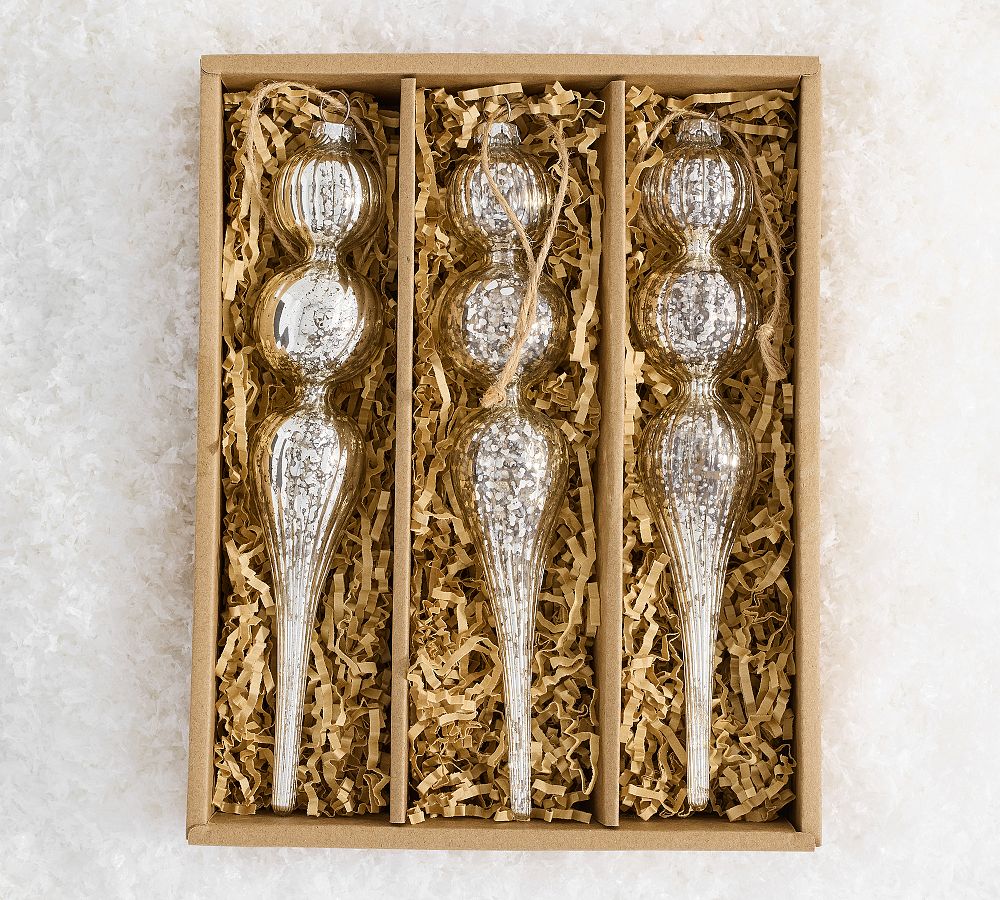 Mercury Glass Icicle Ornaments - Set of 3