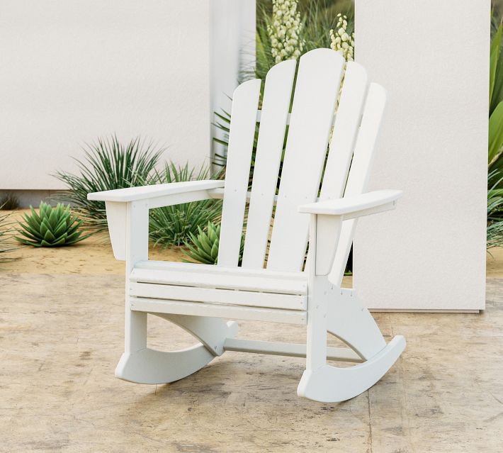 White adirondack-style rocking chair
