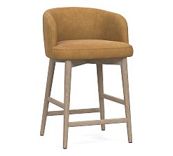 Open Box: Courchevel Leather Counter Height Stool - Nubuck Camel, Seadrift Leg