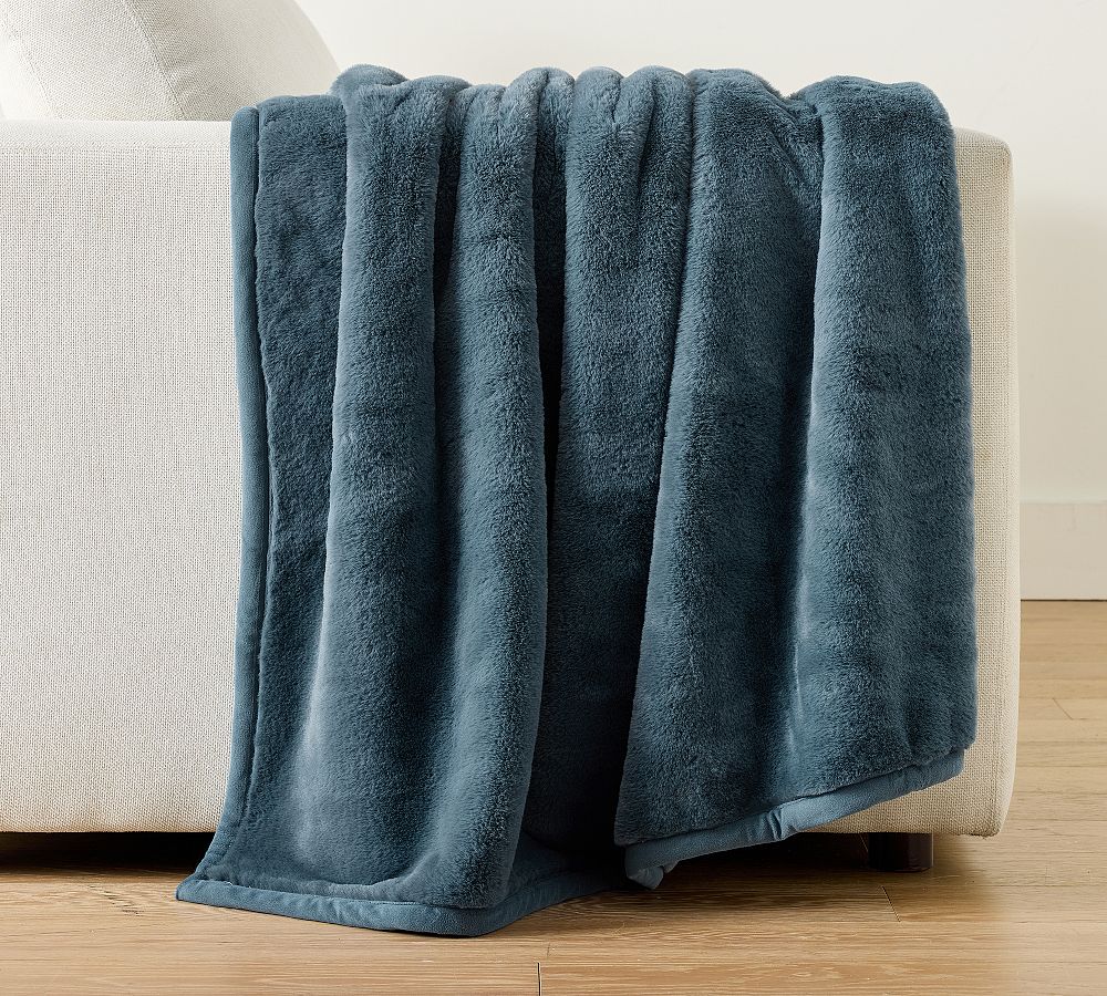 Double Faced Rabbit Faux Fur Throw - Shadow Blue, 50" x 60"