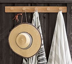 Teak Wood Outdoor Row of Five Hooks