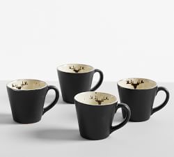 Rustic Reindeer Stoneware Mugs - Set of 4