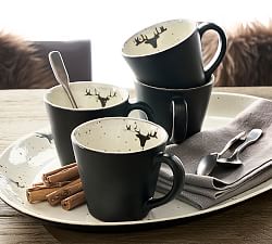 Rustic Reindeer Stoneware Mugs - Set of 4