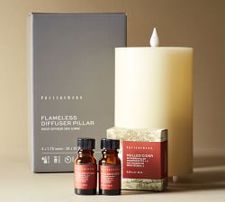 Flameless Oil Diffuser Pillar Candle with Remote + Scented Oil Set