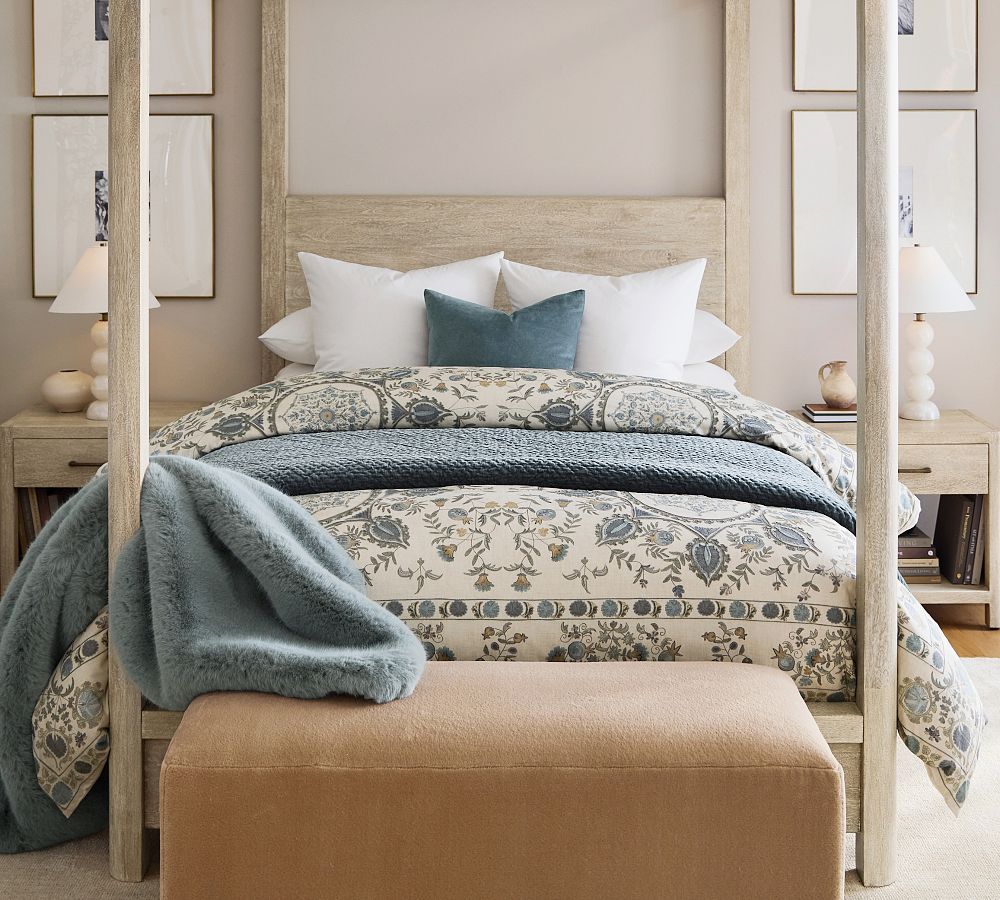 Lilah Suzani Duvet Cover- Blue Multi, Full/Queen
