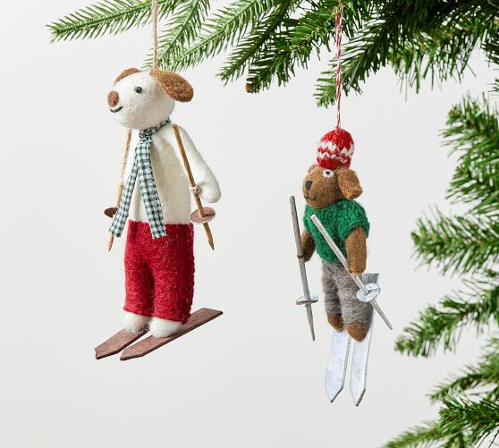 Felt Dog on Skis Ornament