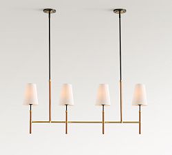 Open Box: Harrison Leather Wrapped Linear Chandelier (46&quot;) - Statesville Caramel, Bronze/ Vintage Brass