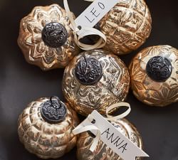 Mercury Glass Adorned Ornaments - Set of 6