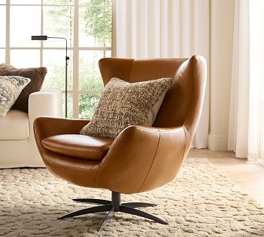 Wells Leather Swivel Chair Pottery Barn