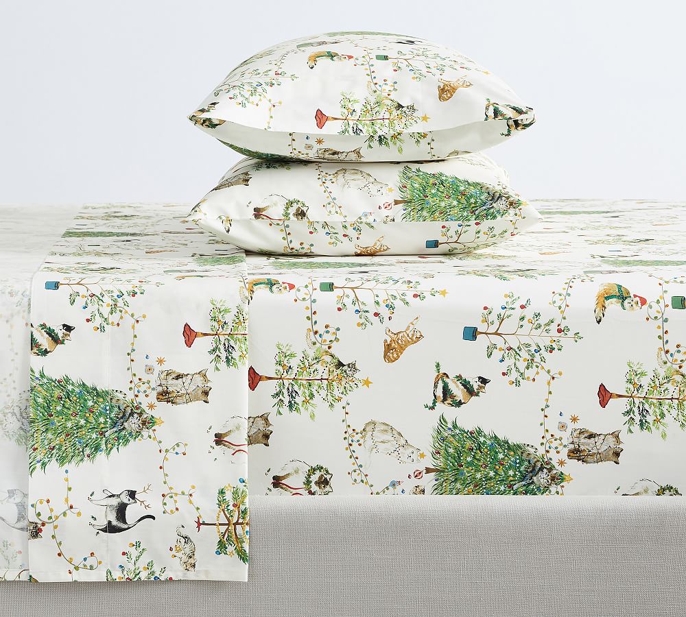Festive Cats Percale Sheet Set - QUEEN SIZE