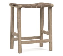 Open Box: Fenton Woven Backless Leather Stool, Counter Height 24.5" - Legacy Taupe, Seadrift Finish