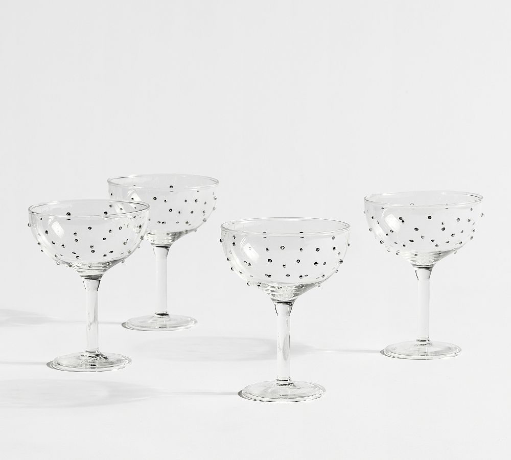 Confetti Celebration Coupes Glasses - Set of 4 - Silver Dots