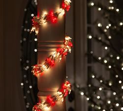 Red And Clear Incandescent Garland Lights With White Wire - 18'