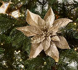 Gold Glitter Poinsettia Tree Pick - Set of 5