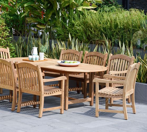 Nassau 11-Piece Teak Oval Outdoor Table with Maya Folding Dining