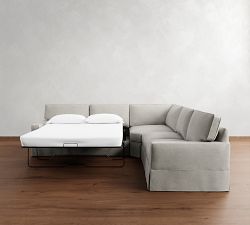 PB Comfort Square Arm Slipcovered 3-Piece L-Shaped Wedge Sleeper Sectional (119&quot;)