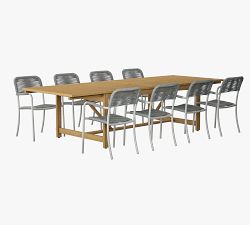 Pimenta 9-Piece Rectangular Outdoor Dining Table with Garey Rope Dining Armchair Set