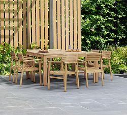 Saldano 9-Piece Teak Square Outdoor Dining Table with Monza Stackable Dining Armchair Set