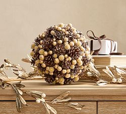 Vintage Champagne Berry &amp; Pinecone Orb