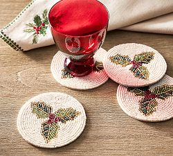 Holly Icon Beaded Coasters - Set of 4