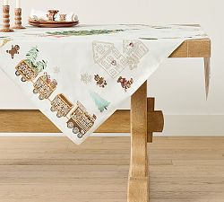 Gingerbread Train Embroidered Cotton Table Throw