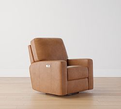 Open Box: PB Comfort Square Arm Leather Power Swivel Glider Recliner - Vintage Caramel