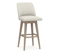 Open Box: Layton Upholstered Swivel Stool, Bar Stool, 31.5" - Performance Boucle Oatmeal, Seadrift Legs