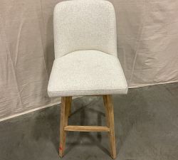 Open Box: Layton Upholstered Swivel Stool, Bar Stool, 31.5" - Performance Boucle Oatmeal, Seadrift Legs