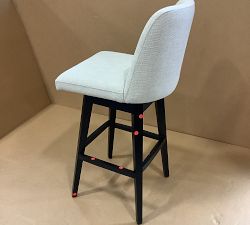 Open Box: Layton Upholstered Swivel Stool, Bar Height - Performance Chateau Basketweave Oatmeal, Black Legs