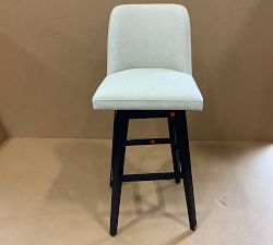 Open Box: Layton Upholstered Swivel Stool, Bar Height - Performance Chateau Basketweave Oatmeal, Black Legs