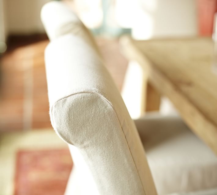 Close-up of chair arm and fabric texture