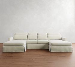 York Square Arm Deep Seat Slipcovered Double Chaise Sectional (107&quot;&ndash;127&quot;)
