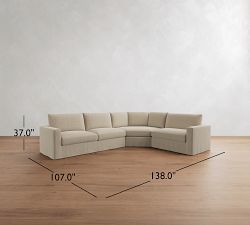 Westwood Square Arm Slipcovered 3-Piece Wedge Sectional (128&quot-138")
