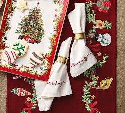 Happy Holidays Edge Cotton Napkins - Set of 4